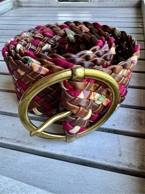 Target Multicolor Woven Leather Belt with Brass Oval Buckle
